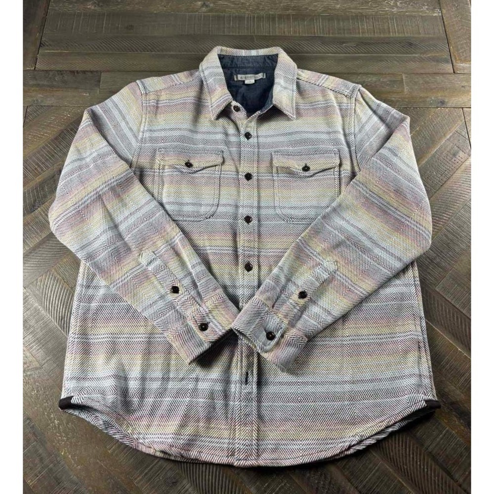 Outerknown Blanket Shirt Mens Large Multi Color Chevron Stripe Organic Cotton
